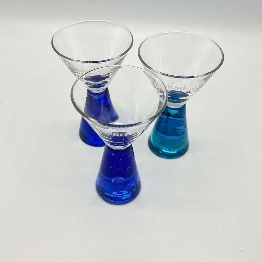 CARNIVAL CRUISE SHIP COBALT BLUE FACETED BASE SHOT MARTINI GLASSES - Set Of 3